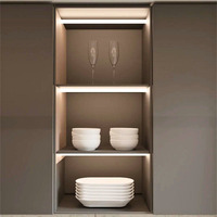 Système de meubles de cuisine modulaire moderne, ensemble d'armoires de cuisine avec cuisinière à gaz et étagères à affichage LED pour cuisines de villas