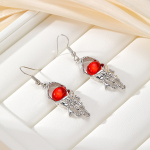 Qinghe Jewelry Silver <b>Octopus</b> <b>Earrings</b> Red Stone Alloy Plated Women's Fashion Jewelry - Product Image 3