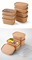 Kotak Makan Siang Kertas Kraft Sekali Pakai Biodegradable Dapat Didaur Ulang Tahan Air Wadah Persegi Panjang dengan Sudut Melengkung Kemasan Bawa Pulang
