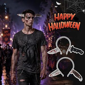 Serre-têtes d'Halloween : Faux couteau de boucher sanglant, accessoire de costume d'horreur, couteau qui traverse la tête, pour cosplay - Product Image 5