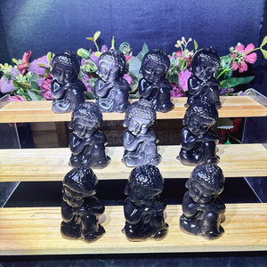 Wholesale Semi-precious Crystals Crafts Natural Silver Obsidian Baby Buddha <strong>Figurine</strong> for Sale - Product Image 4