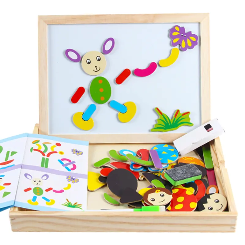 Puzzle educativo su misura su due lati di promozione del tavolo da disegno magnetico di legno all'ingrosso di alta qualità per i bambini