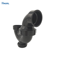 Sifón en P con Unión y Tapón de Limpieza, Accesorios de Tubería de ABS Negro para Drenaje, Aguas Residuales y Ventilación, SCH40, Accesorios Sanitarios