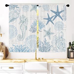 Coastal nautical Bindi ม่านแขวนโพลีเอสเตอร์ลายปะการังสีฟ้าเปลือกหอยรูปปลาดาวสำหรับคาเฟ่ - Product Image 4