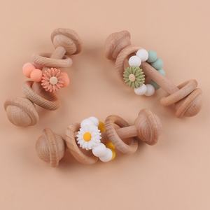 Mordedor de Madera de Haya Orgánica Creativo para Bebés, Fácil de Agarrar, Sonajero con Cuentas de Silicona, Palo Molar Sensorial, Regalo para la Dentición - Product Image 2