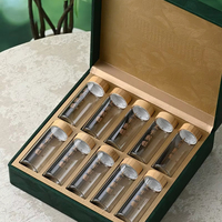 Boîte cadeau de thé en verre réutilisable Taiping Houkui avec étui en cuir, emballage de thé de printemps haut de gamme, boîte rigide 6/10 pots pour aliments