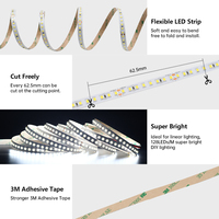 Tira de LED 2835 de Alta Eficiencia, DC24V, 2220m/M, 180lm/W, 12.8W/M, Voltaje Constante, Luces Inteligentes, 3000K/4000K/5000K/6000K