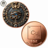Réplique de pièce de monnaie en cuivre pur 999 de 1 oz, imprimée en couleur 2D, motif œil d'Horus égyptien et faucon