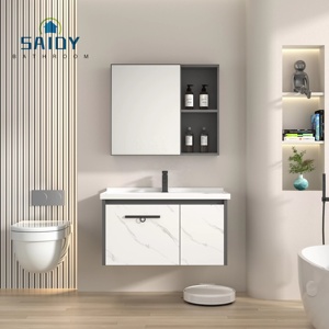 <span class=keywords><strong>Meuble</strong></span> de <span class=keywords><strong>rangement</strong></span> de salle de bain de luxe à un évier avec vanité de lavabo en PVC au design moderne pour hôtels Produit de vente populaire - Product Image 4