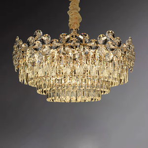 Farmhouse Chandelier with K9 Crystal Gold Dining Room Ceiling Light Warm <strong>White</strong> <strong>Hanging</strong> LED Pendant Lighting Kalux Factory Supply - Product Image 1