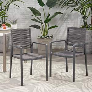 DB Outdoor Modern Gray and Dark Gray <b>Dining</b> <b>Chair</b> <b>Set</b> <b>of</b> <b>2</b> Aluminum with Rope Seat - Product Image 3