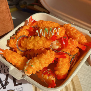 Portachiavi Realistico a Forma di Gamberetto Tempura, Ciondolo a Forma di Cibo Fritto con Dettaglio Salsa, Divertente Pendente Giapponese a Tema Frutti di Mare per Borsa o Auto - Product Image 5
