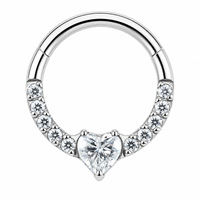 Anneau de nez articulé en titane ASTM F136 avec zircone cubique, design cœur et feuille, pour piercing de narine, bijou de mode