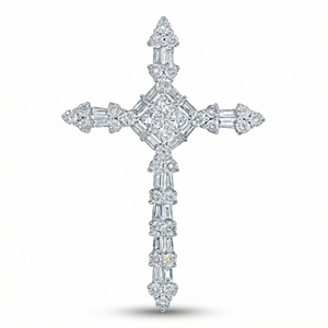 Collier chaîne de pull classique en or plaqué or 10K/14K/18K avec diamant CVD de laboratoire, pendentif croix, cadeau de fiançailles personnalisé en argent - Product Image 1