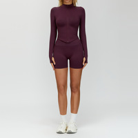 Aoyema Vêtements de sport pour femmes, leggings slim taille haute, combinaison, manches longues, ensembles de fitness longueur entière, veste sans couture avec fermeture éclair, ensemble de yoga