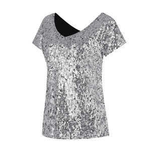 Wholesale New <strong>Glitter</strong> Women's T-shirt Sequined Casual Custom V-neck <strong>Green</strong> Sequins <strong>Tops</strong> - Product Image 4