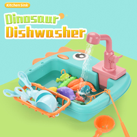 Jouet d'évier de cuisine pour enfants, dinosaure électrique en plastique ABS, avec robinet à eau et double mode de pêche, pour jeu d'imitation, adapté aux 2-14 ans
