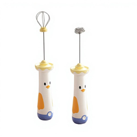 Mousseur à lait portatif 2-en-1 rechargeable, motif canard mignon, chargeur USB-C avec 2 têtes de mélange pour le matcha