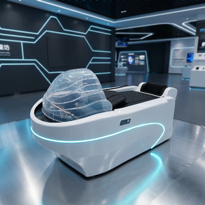 Cama de champú comercial de fibra de vidrio para spa con elevación automática de piernas, masaje de rodillos en la espalda, lámpara LED y diseño ancho para clientes de talla grande - Product Image 3