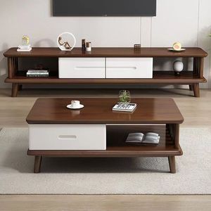 Solid Wood <b>Coffee</b> <b>Table</b> And Tv Cabinet Combination Living Room Storage Furniture Set Natural Wood Color - Product Image 2