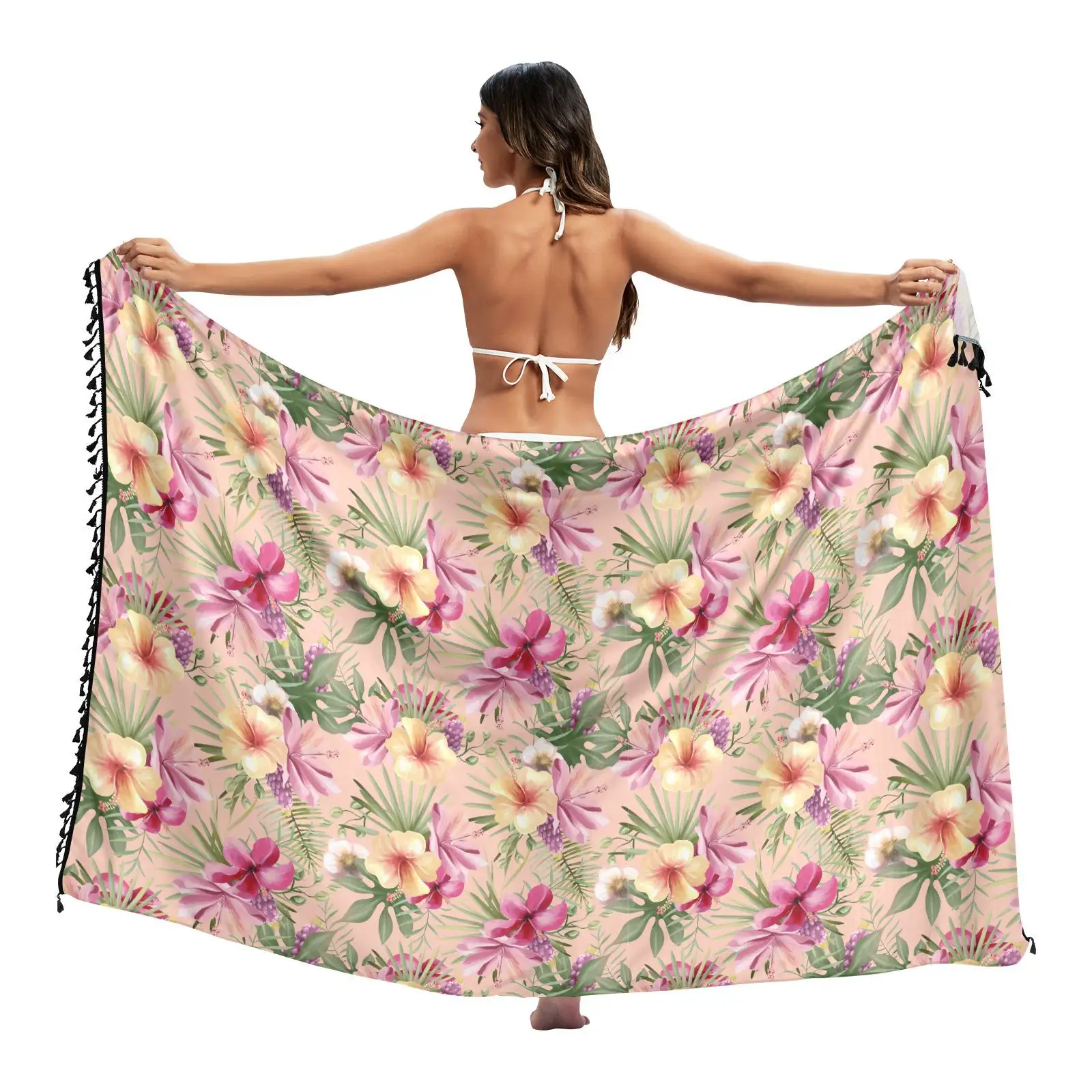 Paréo de plage imprimé Floral 100% Polyester, grandes serviettes d'été, Sarong personnalisé pour filles et femmes
