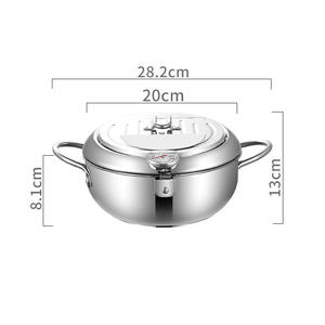 หม้อทอดสแตนเลส 304 พร้อมเทอร์โมมิเตอร์ ตะแกรงกรองน้ำมัน หม้อทอดเทมปุระแบบญี่ปุ่น หม้อทอดขนาดเล็ก สำหรับทอดปลา กุ้ง ไก่ - Product Image 6