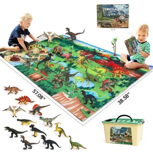 卸売 冊子子供-2022アップグレードジュラ紀教育小冊子動物フィギュアプレイセットリアルな恐竜の世界のおもちゃと大規模なアクティビティプレイマット
