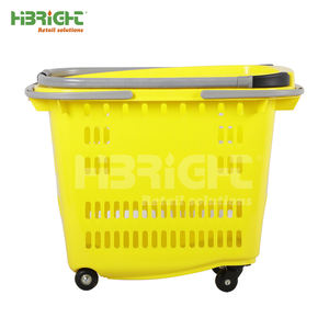 Customizable Highbright Yellow PP Plastic Rolling <b>Basket</b> <b>with</b> Double <b>Handle</b> High Capacity Factory Price - Product Image 4