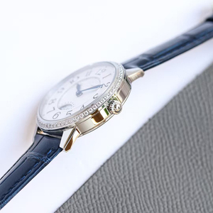 Luxury High Quality Date Power Reserve Luminous Sapphire Crystal Men Women High-end <b>Watch</b> Moissanite Set <b>Case</b> Blue Leather Strap - Product Image 2