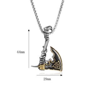 <b>Viking</b> Stainless Steel Gold Plated <b>Axe</b> Pendant Necklace Two Tone With Chain 3mm 60cm Gift For Men - Product Image 5