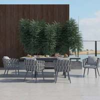 Meubles de jardin 7 pièces Table et chaises Ensemble de table extensible en céramique Fauteuil tissé Mobilier d'extérieur en aluminium Ensemble de salle à manger