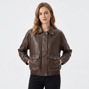 Nouvelle Arrivée Blousons en Cuir Noirs Décontractés Amples Style Vintage à Col Revers et Manches Longues pour Femmes - Product Image 3