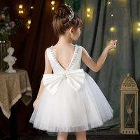 Robe de princesse mini-formelle pour enfants, tenue de fête, été, grand nœud, robe de princesse pour bébé fille, anniversaire, 2 ans, blanche, moelleuse, robe de bal pour enfant