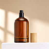 Botol Parfum Kaca Amber Persegi Panjang Mewah Kosong 30ml 50ml 100ml Berkualitas Tinggi dengan Tutup Kayu Bambu dan Pompa Semprot