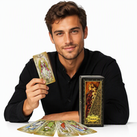Dek Tarot Edukatif Kustom dengan Kemasan Kotak Lipat |   Kertas Inti Hitam 310gsm dengan Foil Emas untuk Hadiah Promosi & Hiburan Keluarga