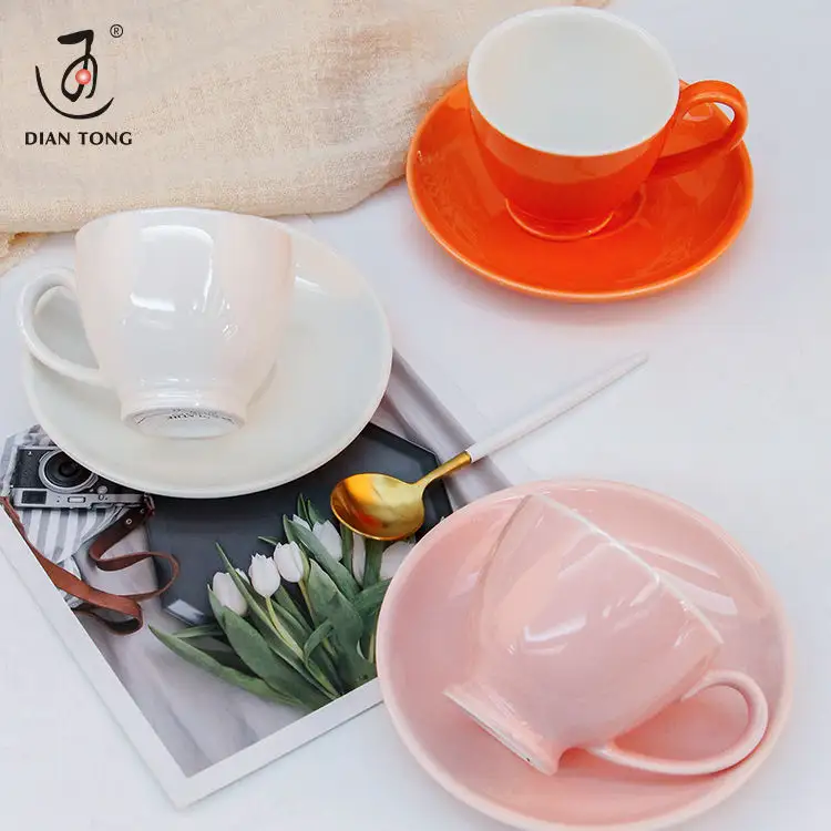 DianTong Offre Spéciale personnalisé expresso cappuccino tasse en céramique et soucoupe tasse à café en céramique porcelaine tasse à café ensemble avec soucoupe