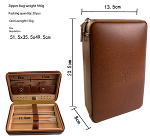 Humidor de Cigarros de Cuero Estilo Americano, Portátil, para Viaje, Estuche para 4 Cigarros, de Madera de Cedro, Resistente a la Humedad, Ecológico, con Encendedor - Product Image 1