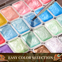 Peintures à l'eau Giorgione Small Grid 48 couleurs, peintures métalliques miniatures, kit de peinture à l'eau solide avec paillettes pour étudiants en art