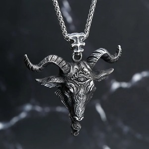 Yunnique – collier avec pendentif en acier inoxydable pour hommes, motif Animal Satan Ram Evil Eye, accessoire de mode rétro, bijoux Hip Hop - Product Image 2