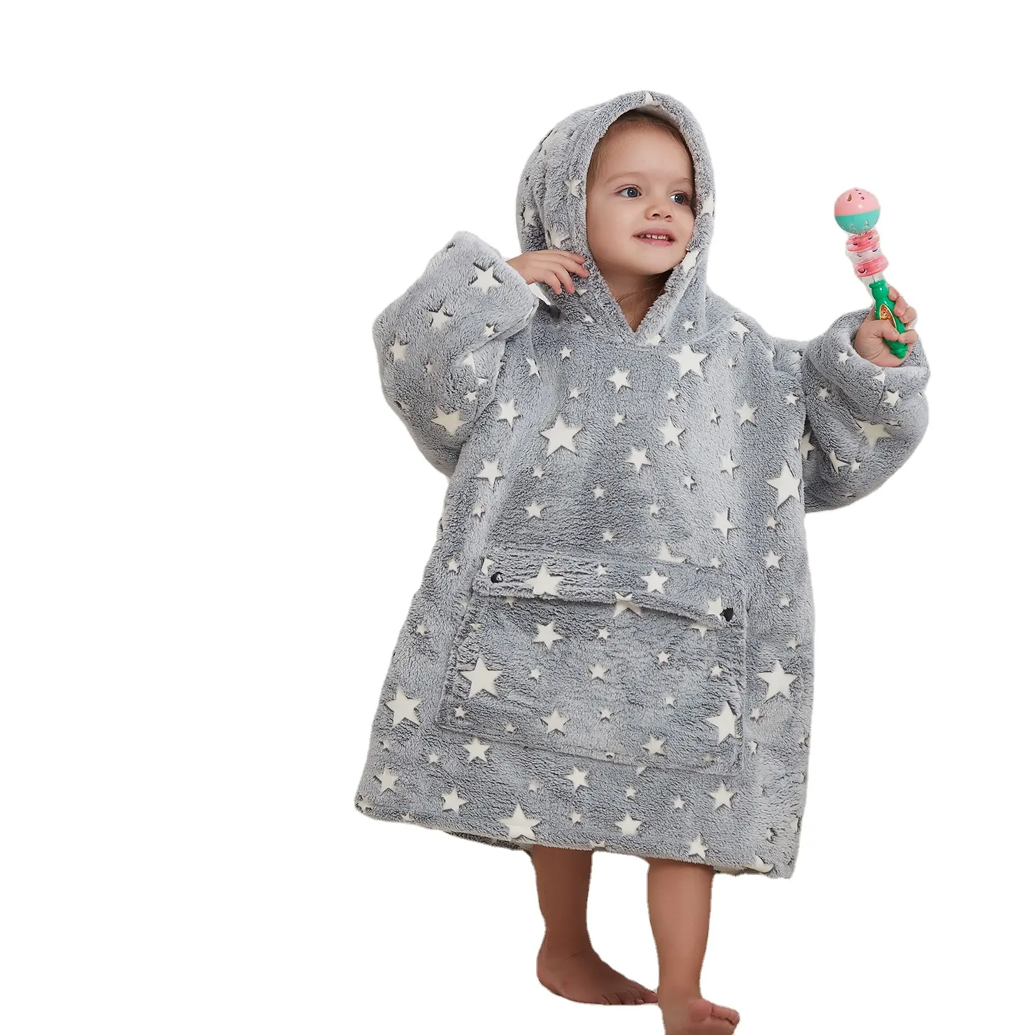 Blanket Sweatshirt Baby Wearable Blankets Luminous Oversized Hoodie Blankets Sweater with Warm Sherpa Soft Flannel For Kids