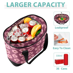 Eco-friendly Hawaiian Pink Hua Flower Zipper Closure Women Waterproof Custom Logo Beach Thermal Lunch Tote Insulated Cooler Bag - Product Image 4