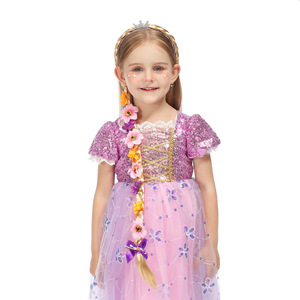 Perruques de princesse, perruque longue tressée de la princesse <span class=keywords><strong>Raiponce</strong></span> avec bandeaux et fleurs pour accessoires de costume pour filles - Product Image 4