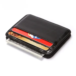 Korean Version Unisex Magic Wallet Money Clip Purse Slim Elastic Wallet Men Retro PU Leather Wallet ID Credit Card Cases