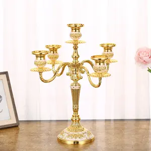 Candelabro de cinco ramas, 5 cabezas, 5 brazos, candelabro cónico dorado