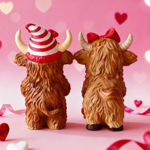 Nouveaux articles cadeaux de mariage pour la Saint-Valentin, <span class=keywords><strong>couple</strong></span> de bovins des Highlands, Cupidon doux, décoration de la maison, résine peinte à la main, en forme de cœur - Product Image 4