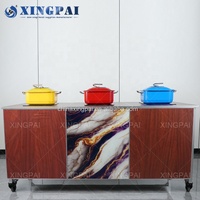 XINGPAI meja prasmanan lipat kayu sapele, meja prasmanan restoran katering hotel