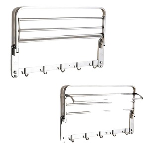 Porte-serviettes mural pliable en acier inoxydable 304 pour salle de bain, étagère à serviettes polie avec crochets pour vêtements - Product Image 6