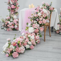 Chemin de table en fleurs artificielles de pivoines et roses en soie rose et blanche, arrangement floral de luxe pour centre de table de mariage, fête d'anniversaire, décoration extérieure