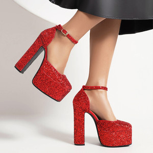 Commercio all'ingrosso personalizzato 14.5cm Sexy <span class=keywords><strong>tacco</strong></span> alto sandali Glitter rosso signore latino <span class=keywords><strong>scarpe</strong></span> da ballo per matrimonio Pole Dance CE ROHS Certified - Product Image 1