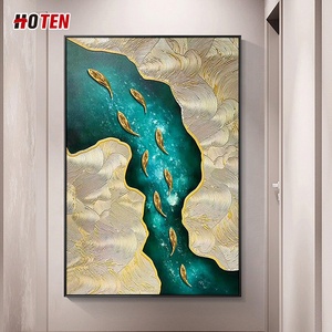 Peinture à l'huile 3D sur toile, grand format personnalisé, effet neuf poissons, peinte à la main, avec feuille d'or, décorative, moderne, représentant des animaux HT - Product Image 3